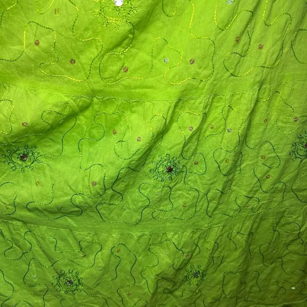 Green Ombre Broomstick L Maxi Skirt Sequin Embroidered Y2K Boho Fairy Grunge